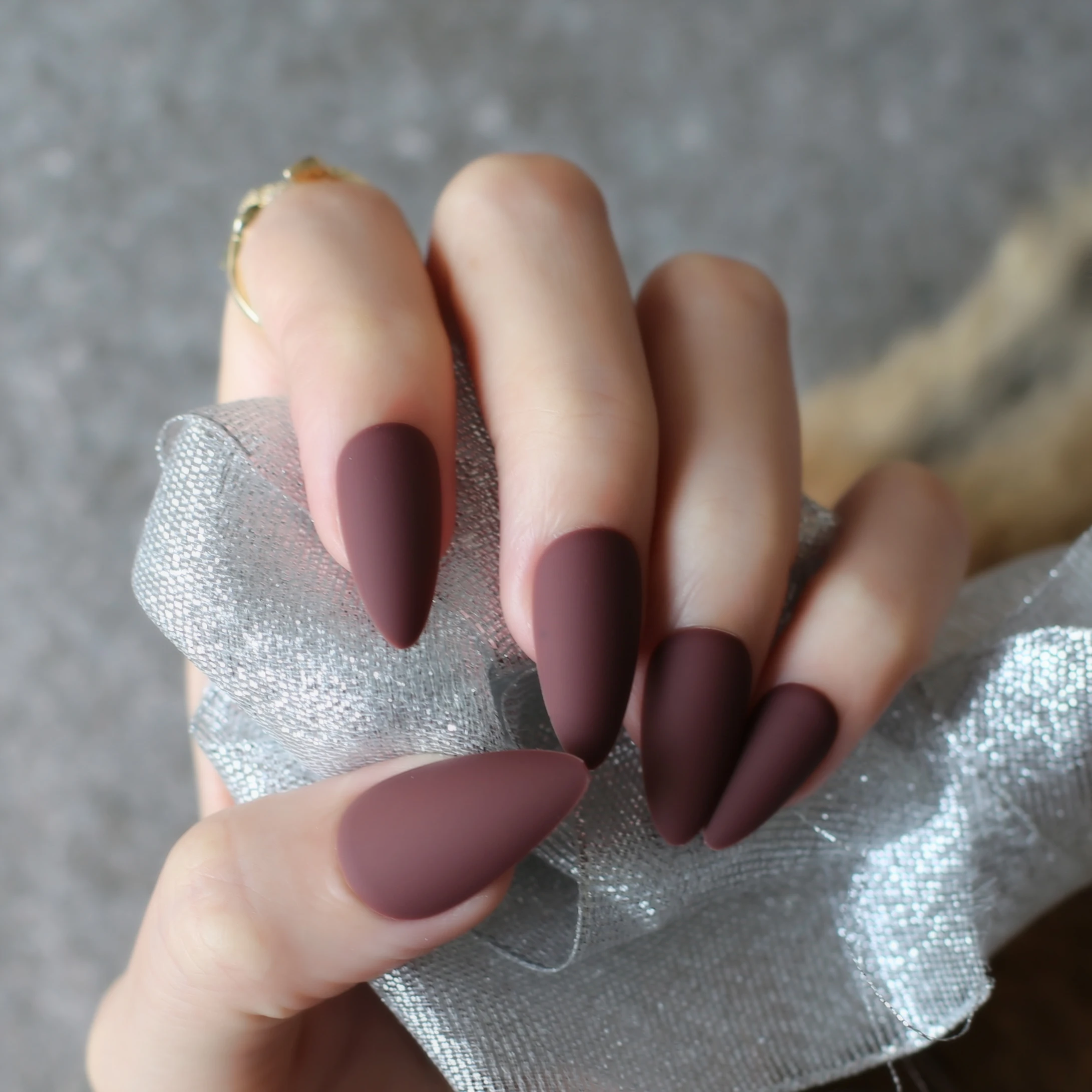 Matte false nails Water droplets wedding nails burgundy stiletto Fake nails blue coffee 28pcs full set nude