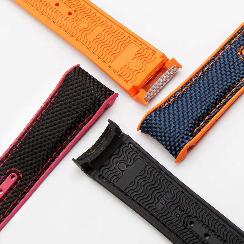 20mm  22mm Rubber Watch Band Fit For Omega Seamaster 300 Planet Ocean 600 Black Canvas Orange Silicone Strap