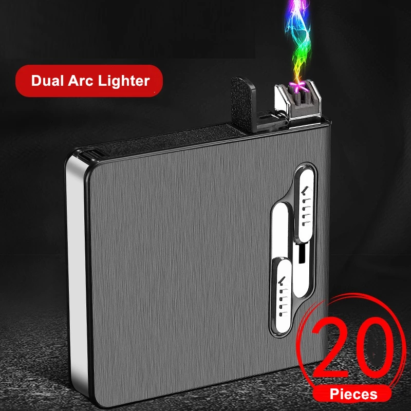 

20pcs Capacity Cigarette Box with USB Electric Lighter Waterproof Cigarette Case Holder Rechargeable Electronic Gadgets For Men