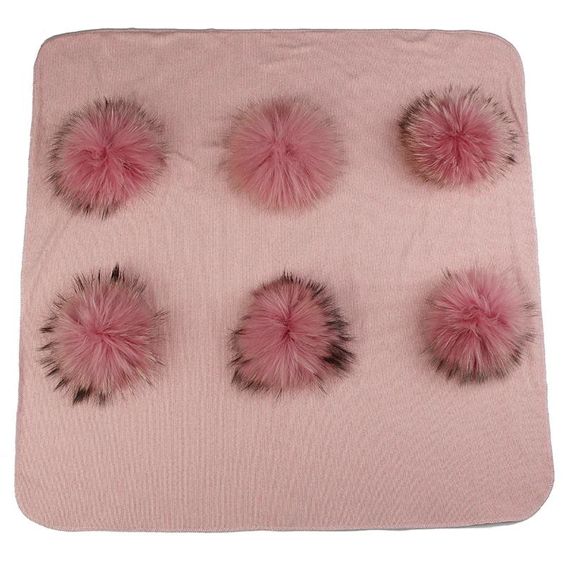 dark pink skin pink Geebro/теплые хлопковые пеленки, одеяло с 6 натуральным мехом енота, помпоном для новорожденных, детское одеяло для путешествий, постельные пеленки - Цвет: dark pink skin pink