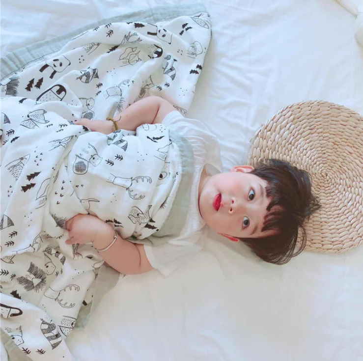 6 слоев детское муслиновое Одеяло одеяло четыре слоя bamboo дерево пеленать лучше, чем одеяло для сна, Детская Пижама с принтом бамбука Одеяло для Обёрточная бумага