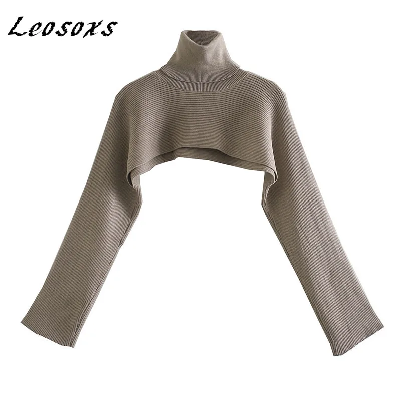 

Leosoxs ultra-Short Long Sleeve turtleneck sweater Knitted Pullover crop loose All-match women sweaters Tops 2020 Autumn New
