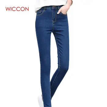 

WICCON Jeans Women Stretch Solid Jeans Woman 2020 Denim Pencil Pants Skinny Women Jeans With High Waist Ladies Push Up Jeans