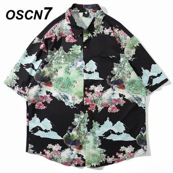 

OSCN7 Casual Streetwear Beach Printed Short Sleeve Shirt Men 2020 Hawaii Oversize Fashion Harujuku Women Shirts 8012