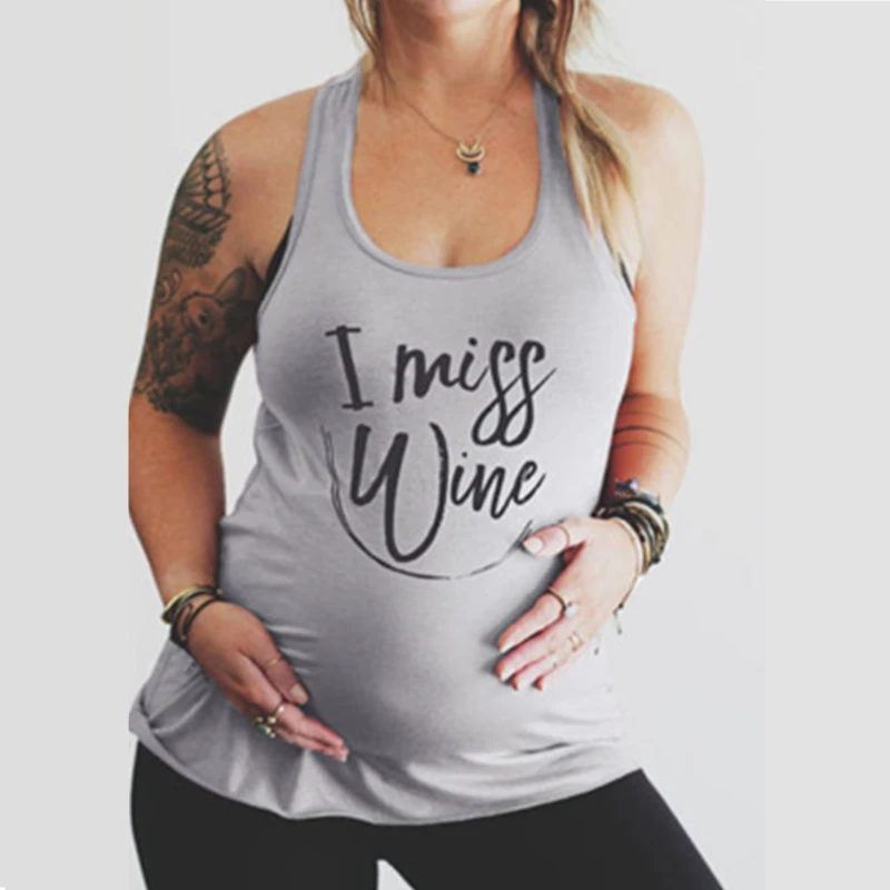 

Spring 2019 large size vest printed women's Letter T-shirt pinrted I MISS WINE Letter Black grey Letter shirts