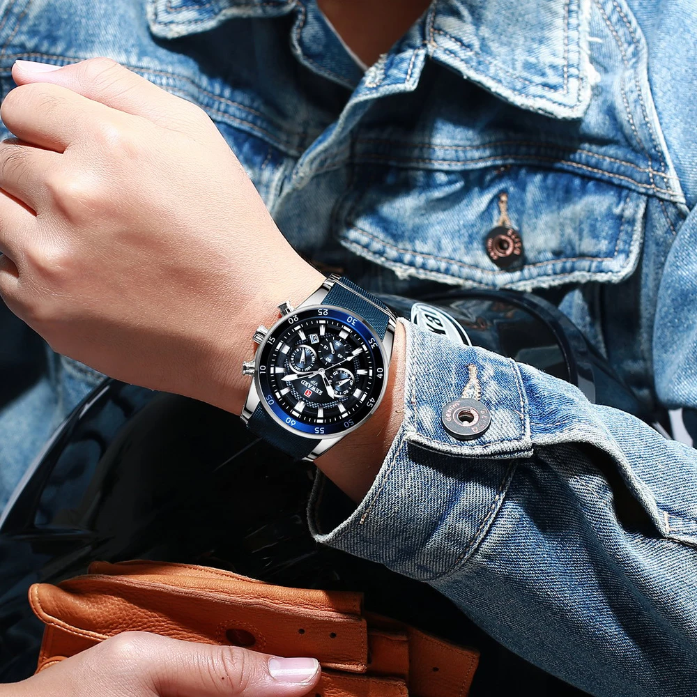 Mens Watches Top Brand Luxury Relogio Masculino Quartz Watches For Men Sports Blue Chronograph Wate-6