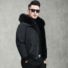 Мужское пальто из натурального меха кролика, Мужское пальто с воротником из лисьего меха, зимнее пальто для мужчин, одежда, парка из натурального меха, Casaco V18-6700, YY939