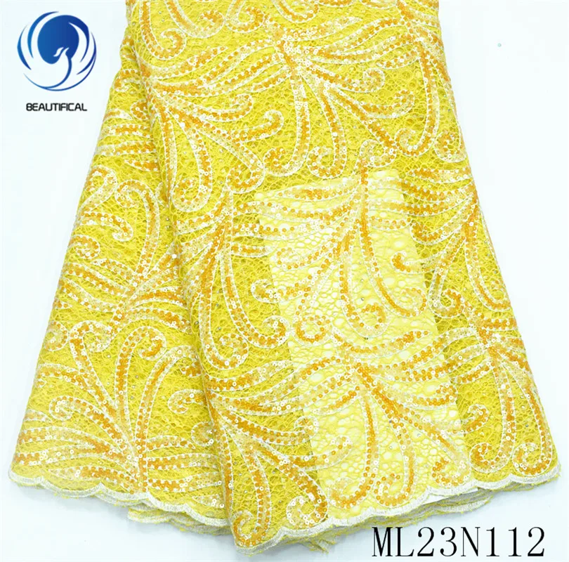 

BEAUTIFICAL French lace fabrics embroidery net lace fabric with sequins Fashion nigerian lace fabric for women ML23N112