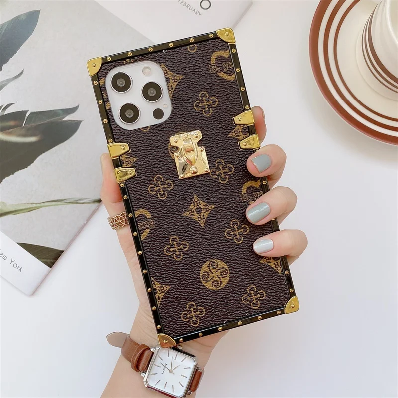 Square Leather Phone Case For Samsung S21Ultra S20 FE S10E S9 S8 Note 20 10 A02S A12 A32 A42 A52 A72 Fashion Vintage Soft Covers best case for samsung Cases For Samsung