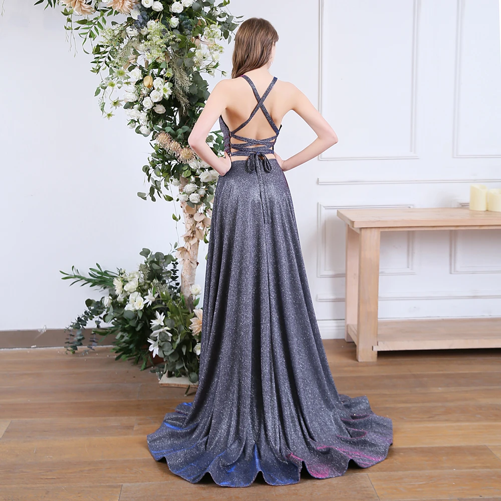 SSYFashion, новинка, сверкающее вечернее платье для банкета, сексуальное, градиентное, голубое, фиолетовое, с открытой спиной, с коротким шлейфом, длинное, для выпускного вечера, торжественное платье, Vestidos