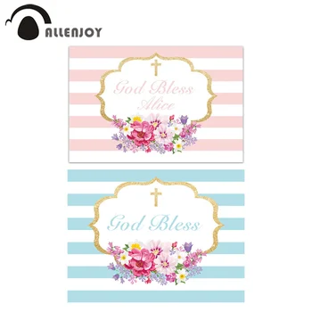 

Allenjoy God Bless Event Party Banners Decor Pink Blue Stripe Flower Leaf Baby Shower Photozone Holy Communion Backdrop Supplies