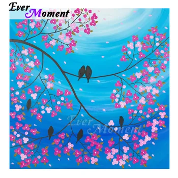 

Ever Moment Diamond Painting Wall Picture Of Rhinestone Pink Flower Bird Mosaic Full Square Drill Diamond Embroidery S2F2338