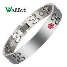 Wollet ювелирные изделия идентификатор медицинской опасности из нержавеющей стали магнитный браслет для женщин мужчин серебряный цвет все магниты забота о здоровье