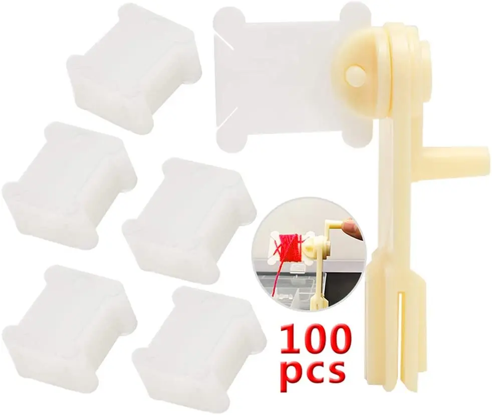 

KAOBUY 100Pcs Transparent Plastic Floss Bobbins With Bobbin Winder, Floss Bobbins Set For Embroidery Floss Cross Stitch Threads