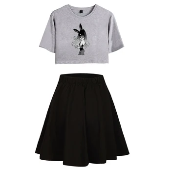 

Ariana Grande print Casual Street Basic 2 Pic Skirts Sets Short Sleeve+Short Skirt Fashion Streetwear Summer Women Sets Navel