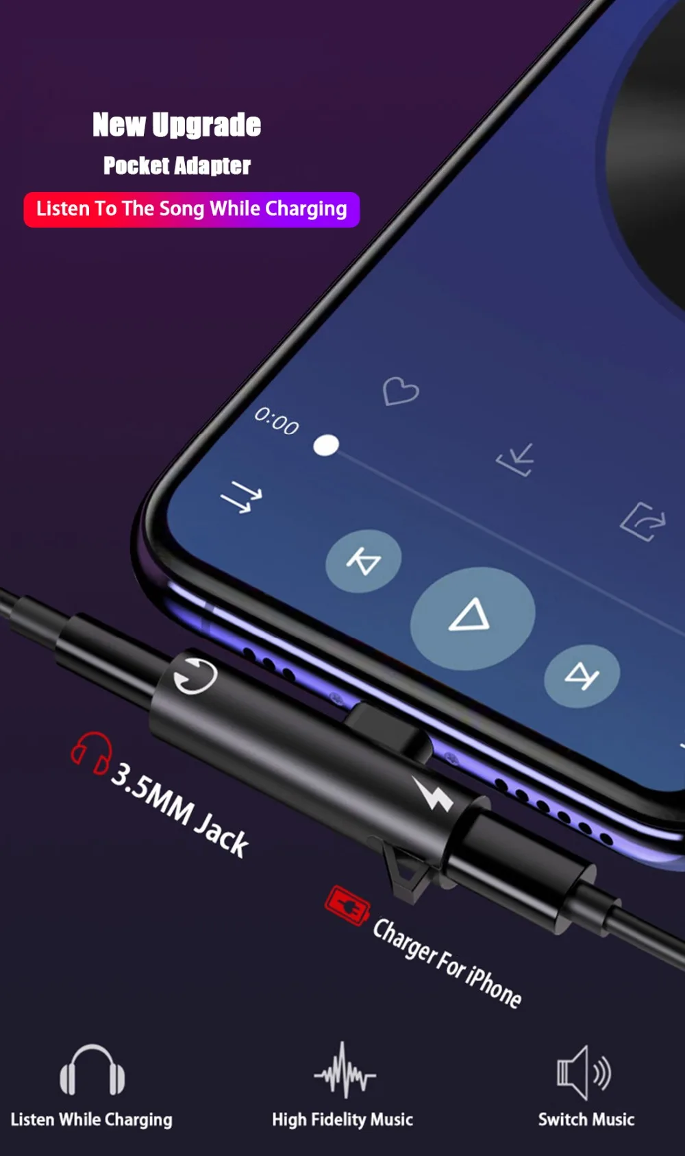 Для Lightning/3,5 мм разъем для наушников AUX аудио адаптер для зарядки конвертер для iphone X 8 Plus XS OTG адаптер для наушников разветвитель