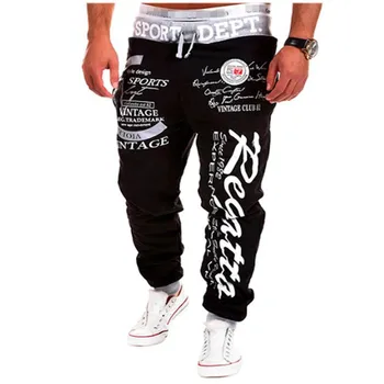 

Men's hip-hop drawstring elastic waist letter print cool personality trousers street fashion loose running track pants