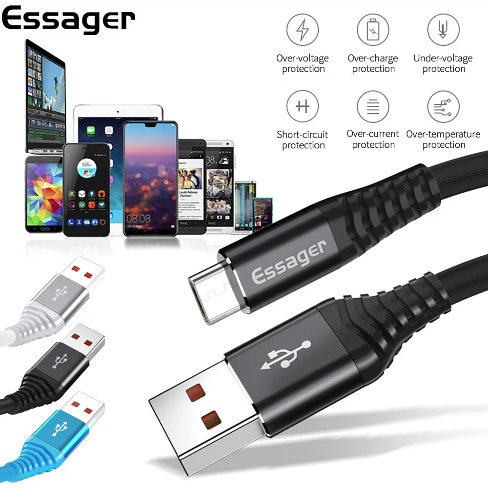 

Essager 2.4A USB Type C Phone Cable For Xiaomi mI 9 8 Redmi Samsung USB C Mobile Phone Cable Fast Charging For Type-C Devices