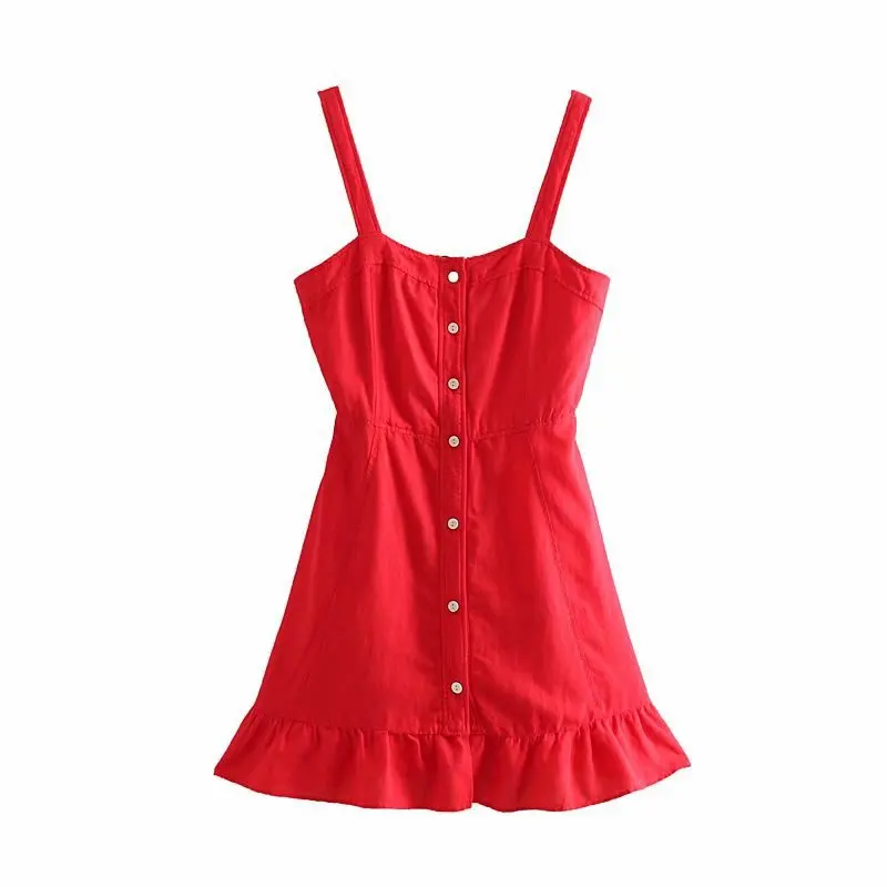 

19 Summer New Products French Non-mainstream by Age Flounced Versatile Red Mini Strapped Dress Short Skirt Women's