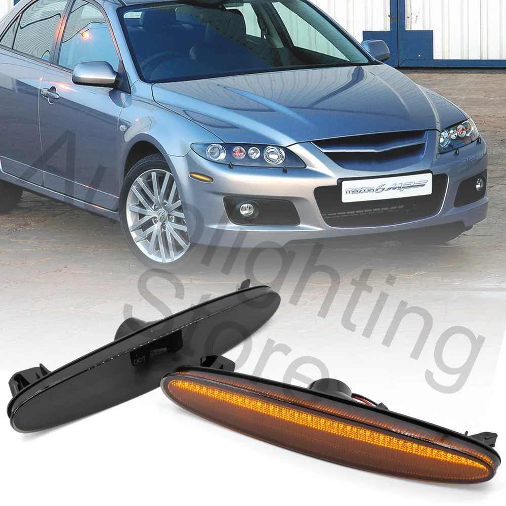 

Smoked Lens Amber LED Front Bumper Side Marker Indicator Light Turn Signal Lamp for 03-08 Mazda 6 MPS GG GY