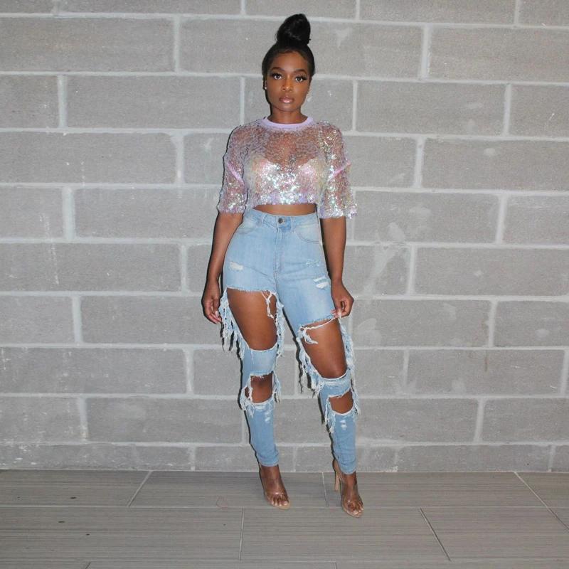 

Autumn Summer Women Hole High Waist Casual Zipper Fly Pencil Long Jeans High Streetwear Beach Denim Fashion Pants 2019