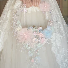 Порошок синий цветок Гирлянда в виде букета, Корона Стиль ручной корзины Свадебные невесты держат цветы, кристалл жемчуг и искусственный цветок