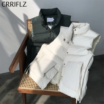 

Winter Casual Warm Vest Coat Women Stand Collar Solid Single Breasted Jacket Parka 2020 New CRRIFLZ