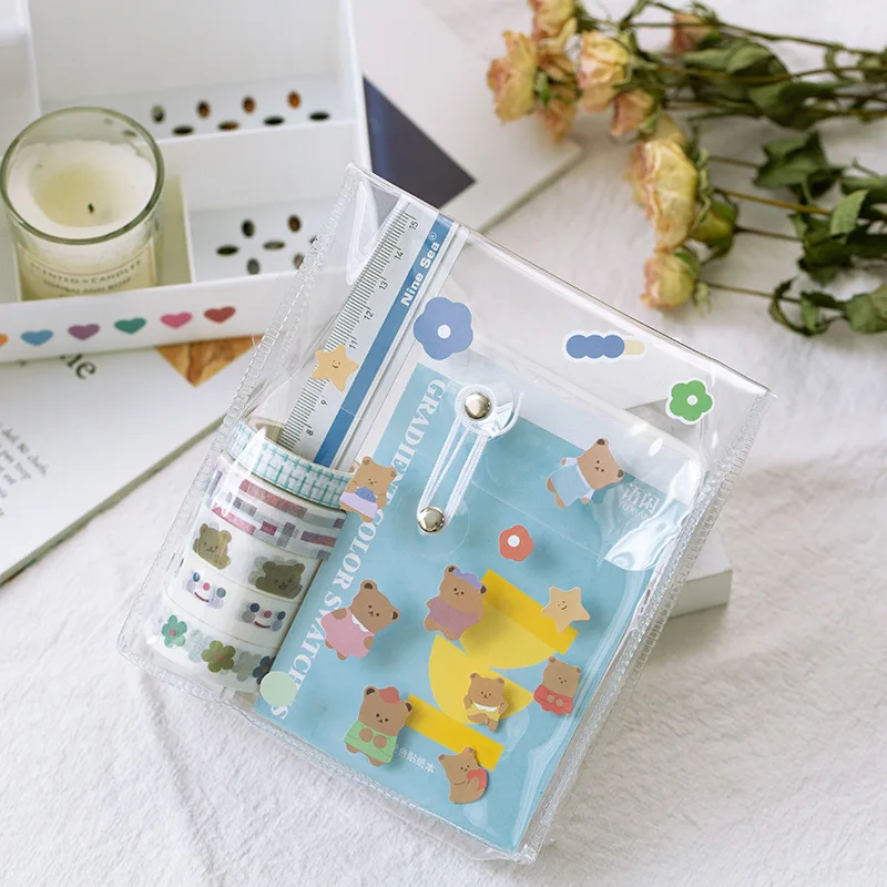 

INS-Style Simple Transparent PVC Storage Bag Portable Waterproof Stationery Adhesive Paper Decoration Storage Bag File Paper Bag