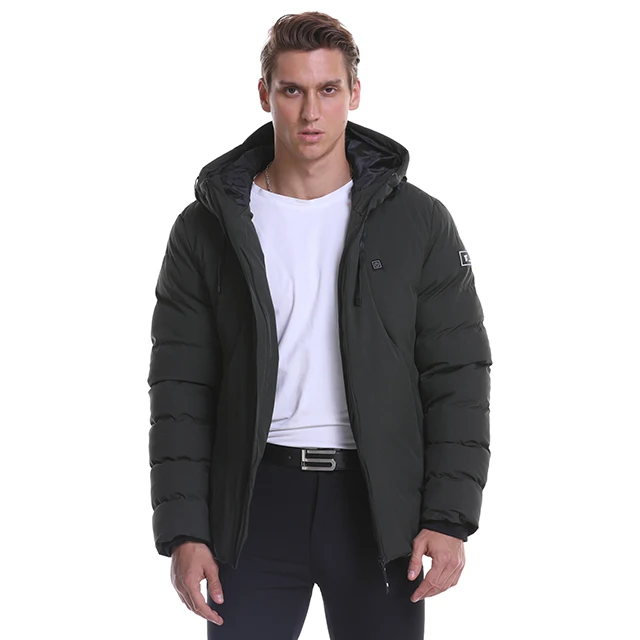 USB Heated Winter Jacket Men Women Back And Collar Heating Thick Parka Hombre Solid Men Winter Jacket Plus Size Men Clothes - Цвет: Black