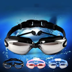 Professional Swimming Goggles Swimming Glasses With Earplugs Nose Clip Electroplate Waterproof Silicone очки для плавания Adluts