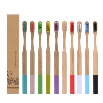 

10Pcs Mixed Color Bamboo Toothbrush Eco Friendly Wooden Tooth Brush Soft Bristle Tip Charcoal Adults Oral Care Toothbrush
