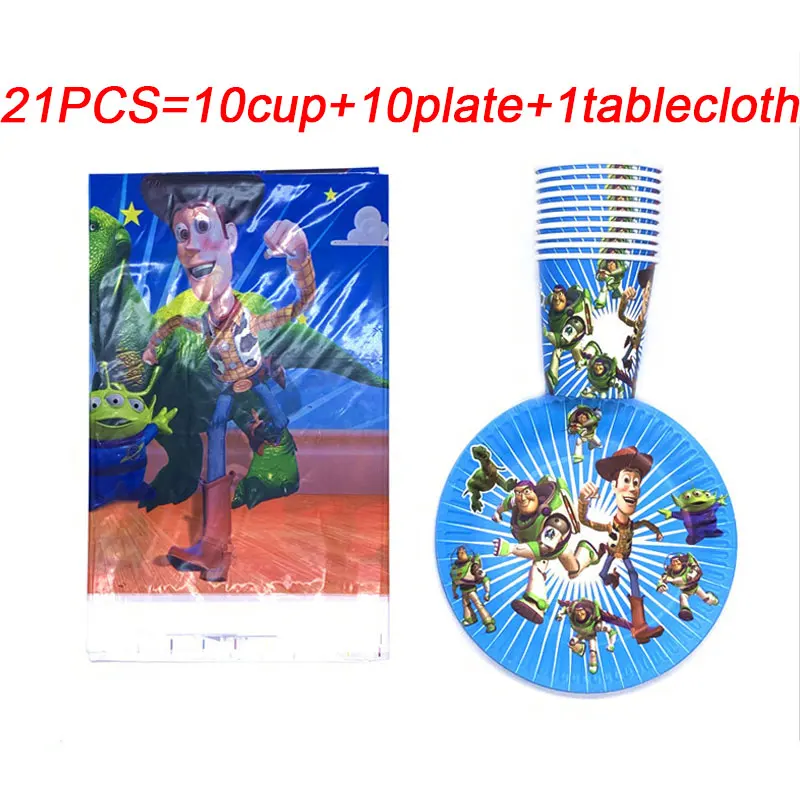 beipanzhuo-21pcs Disney из мультика «История игрушек» вечерние принадлежности скатерть тарелки чашка для предродовой вечеринки 1-й декор для вечеринки в честь Дня Рождения одноразовая посуда набор - Цвет: beipanzhuo-21pcs