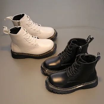 

Winter Kids Boots Girl Leather Shoes Solid Color Fashion Children Ankle Boats Non-slip Plush Motorcycle Boot WarmToddler Sneaker