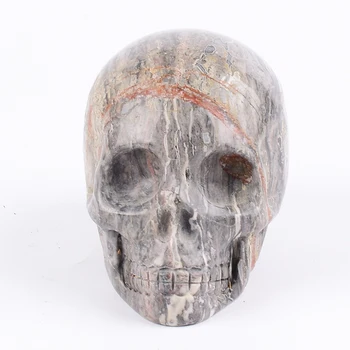 

Natural Water Lace Jasper Handmade 3 " Skull Carved Mini Skulls Statue Realistic Feng Shui Healing Home Ornament Art Collectible