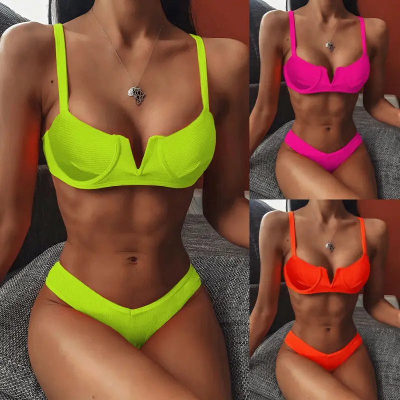 

Swimwear Women Push-up Padded Bra Bandage Bikini Set Swimsuit Triangle Swimwear Bathing Summer Holiday Orange Bikini Set