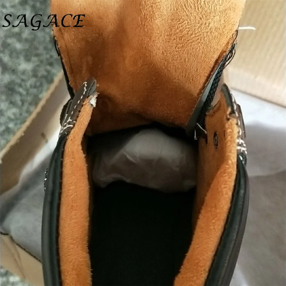 SAGACE; кожаная мужская обувь; мотоциклетные ботинки; большие размеры резиновые Высокие сапоги на открытом воздухе Сникеры осень зима на нескользящей подошве с кожаные рабочие ботинки