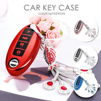 

Luxury Diamond Car Key Case Cover Crystal Keychain TPU Shell Holder For Nissan Versa Maxima Altima Rogue Armada Sentra Murano