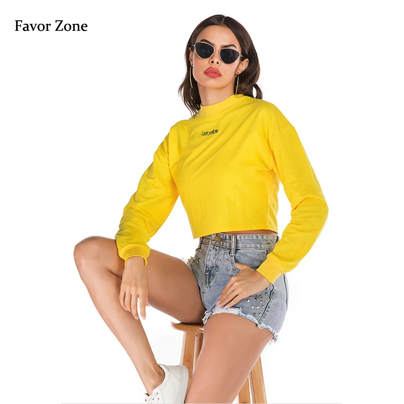

Solid Color Letters Embroidery Sweatshirt For Women Autumn Winter Turtleneck Short Style Sexy Tracksuit Long Sleeve Pullover Top