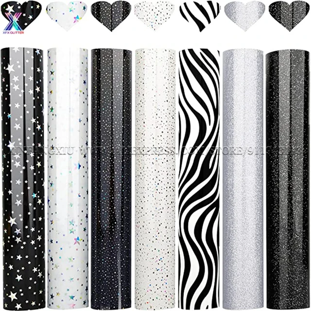 XFX HTV 12x10in Cricut Vinyl 6 Pcs Black and White Holographic Star  Pattern HTV