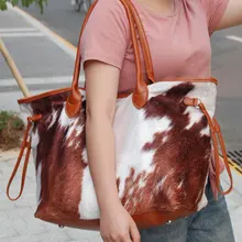 Замшевая Коричневая Сумка-тоут из воловьей кожи, Замшевая сумка с принтом, большая женская сумочка DOM1431