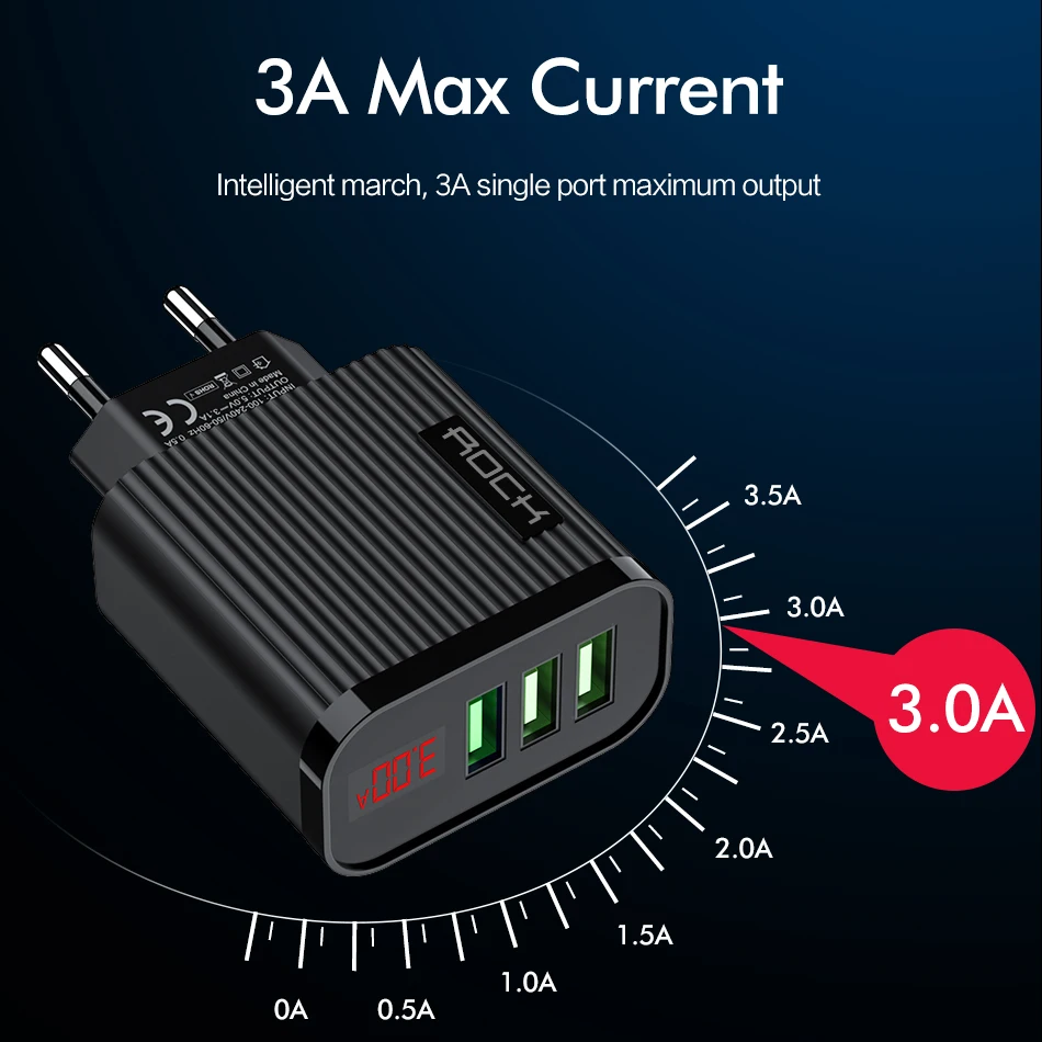 ROCK 3 USB зарядное устройство для телефона 3A MAX EU настенное зарядное устройство для iPhone 11 X XS MAX samsung Xiaomi умное быстрое зарядное устройство с светодиодный дисплеем
