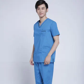 

Men Women Scrub Suit Doctor Nurse V-Neck Style Workwear Lab Ventilate Tops Pants Set Unisex Wholesale