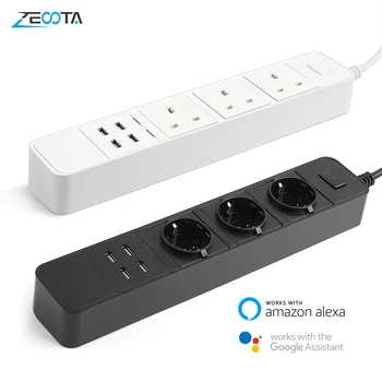 

Smart Wifi Power Strip Surge Protector Multiple EU/UK Plug Socket with USB Voice Control for Amazon Echo Alexa Google Home