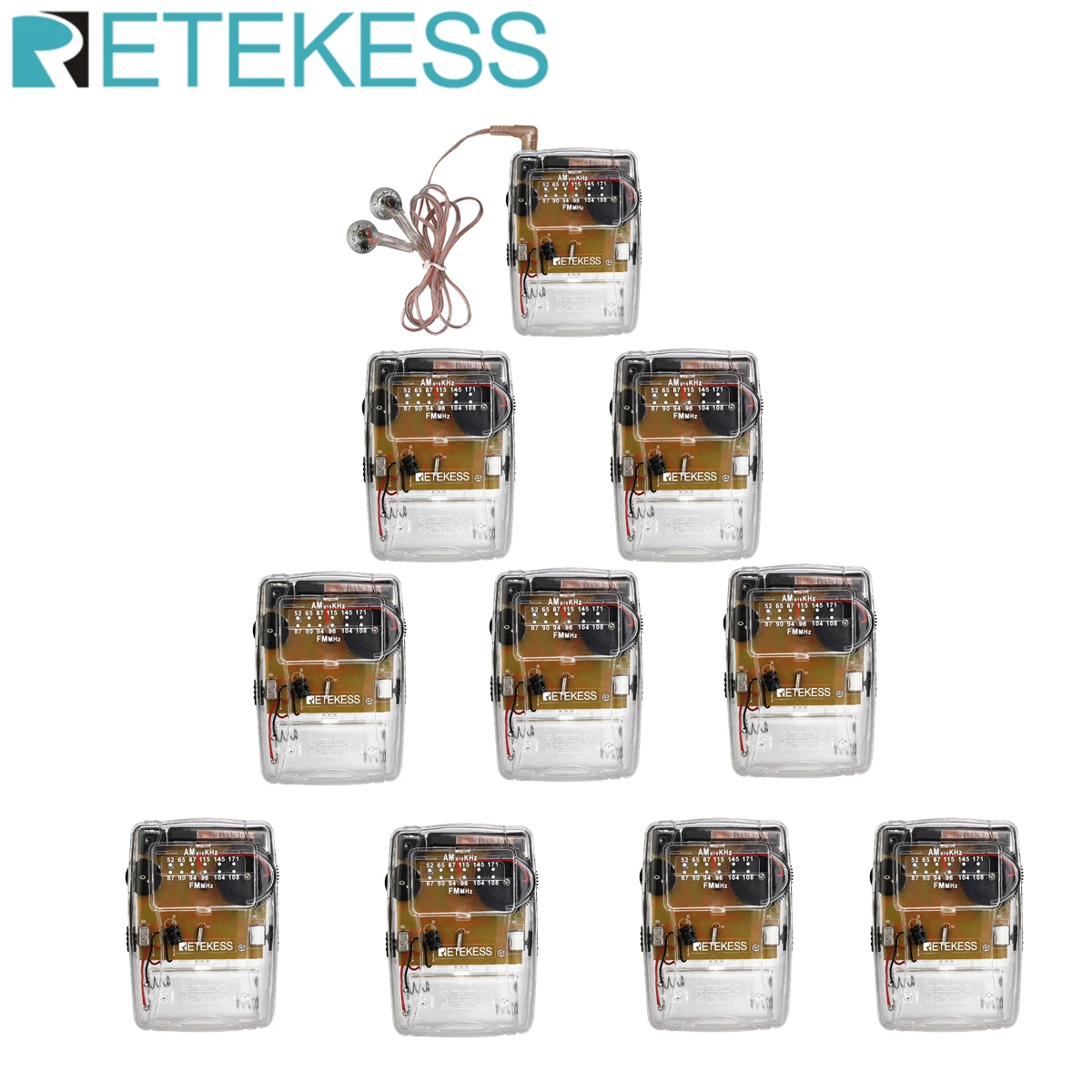 RETEKESS 10Pcs TR624 Transparent Portable Radio AM / FM Pointer Tuning Support Headphones Used for Church Conference Museum | Электроника