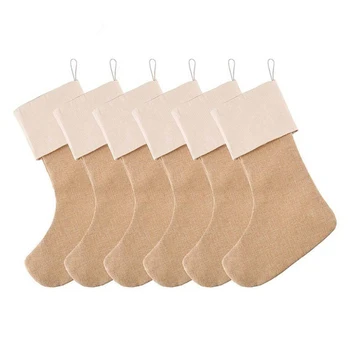 

6pcs/set New Large Burlap Christmas Stockings Jute Xmas Stockings Plain Fireplace Decor Decoration