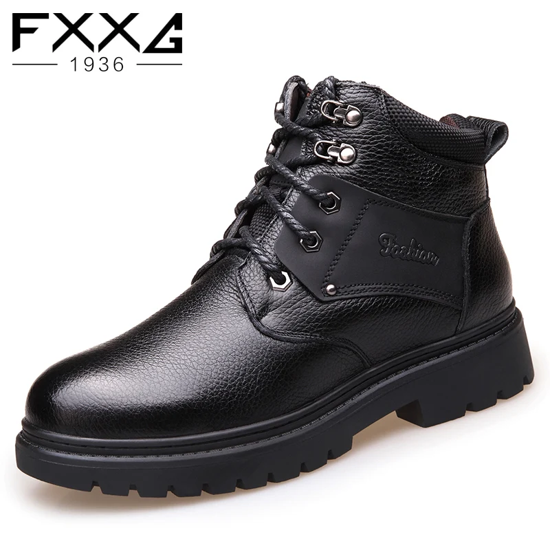 

Winter leather men's ankle boots snow boots ankle boots high helper boots plus down warm men's leather boots 305
