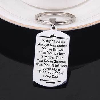 

FLYANGEL To My Daughter Engraved Keychain Love Dad Key Holder Gifts Form Daddy Bag Charm Memorial Jewelry For Daughter Gifts