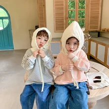 

Spring autumn Kids fashion striped hoodies boys and girls loose casual cotton hooded sweatshirts unisex Tops