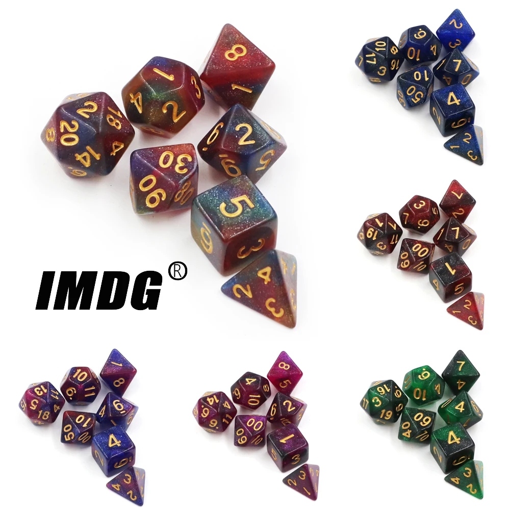 IMDG 7pcs/set Polyhedron D10 D20 RPG Game Dice Acrylic DND Universe Galaxy Digital with Bag | Спорт и развлечения