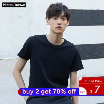 

Metersbonwe Men's Basic Tees Summer Soft T shirts Men Short Sleeve cotton Flexible T-shirt Solid color Basic Casual Tee